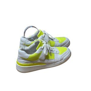 Vince Camuto Womens White & Neon‎ Yellow Perforated Leather Sneakers Size 9